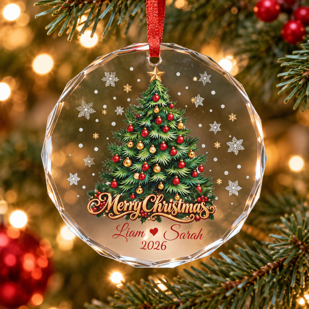 Personalized Christmas Tree Ornament 2026 – Custom Couple Names, Merry Christmas Keepsake