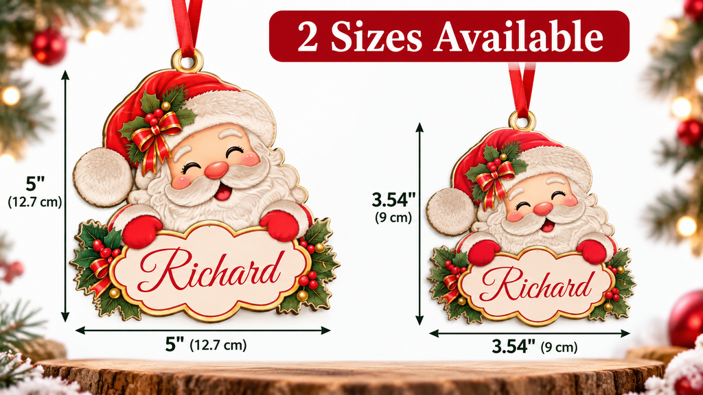 Personalized Santa Christmas Ornament with Custom Name – Custom Shape Wooden Holiday Decoration