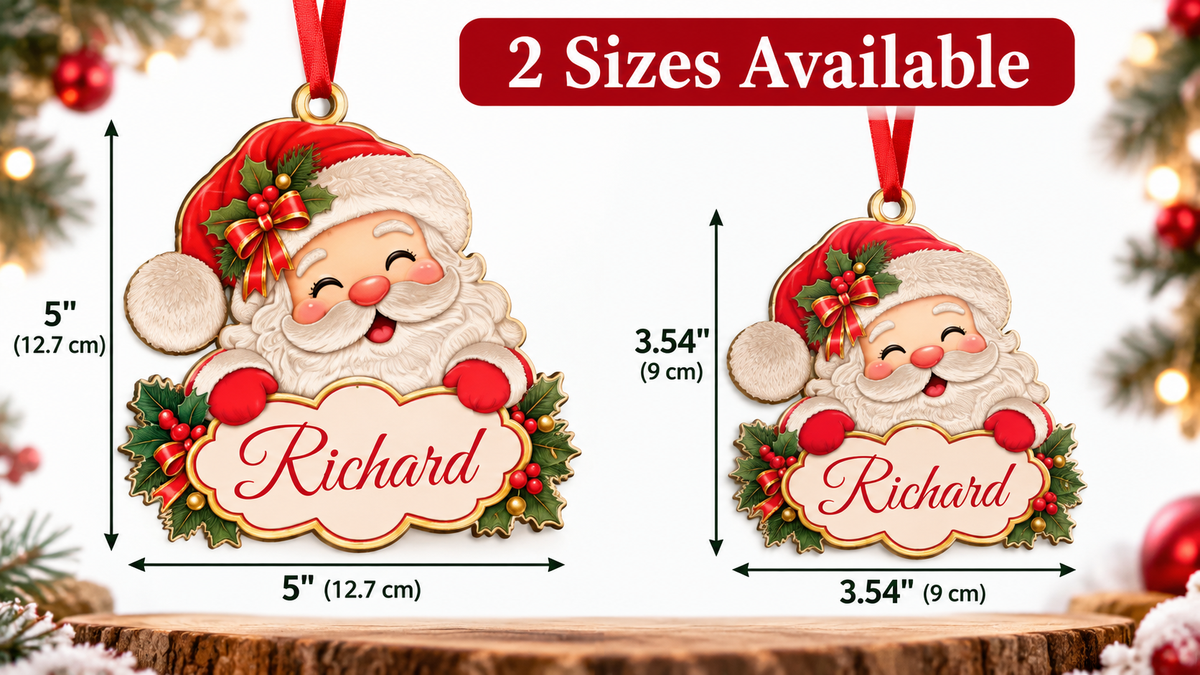 Personalized Santa Christmas Ornament with Custom Name – Custom Shape Wooden Holiday Decoration