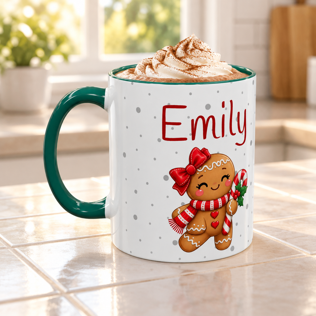 Personalized Gingerbread Christmas Mug – Custom Name Holiday Coffee Cup
