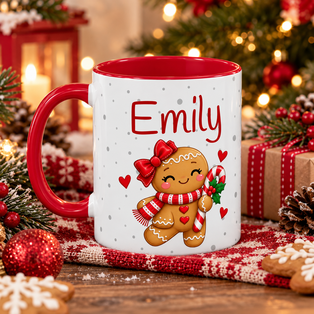 Personalized Gingerbread Christmas Mug – Custom Name Holiday Coffee Cup
