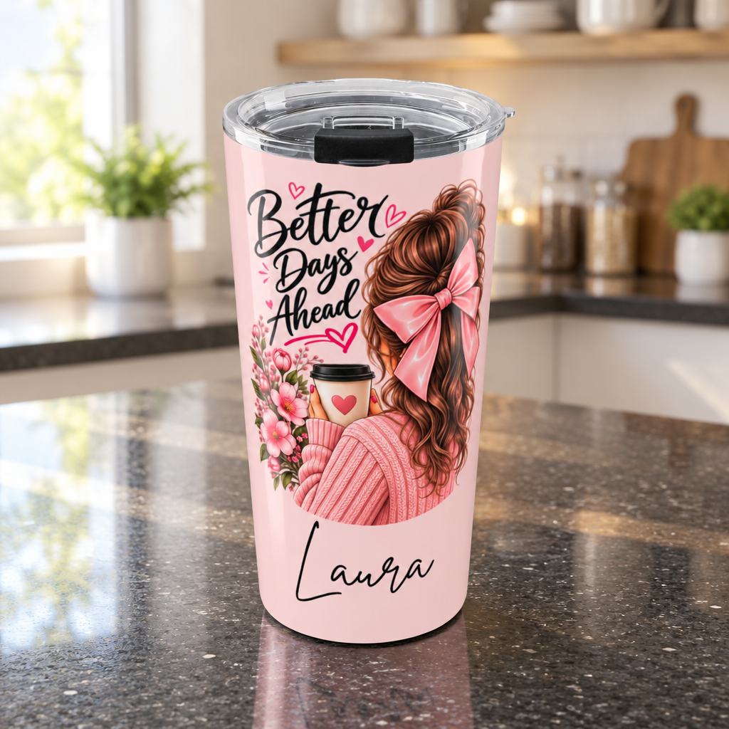 Personalized Pink Tumbler with Name – Better Days Ahead Inspirational Gift