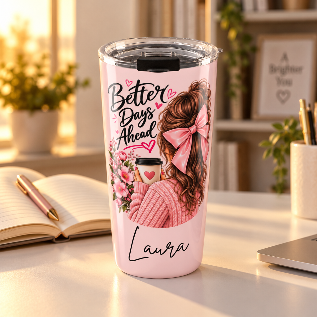 Personalized Pink Tumbler with Name – Better Days Ahead Inspirational Gift
