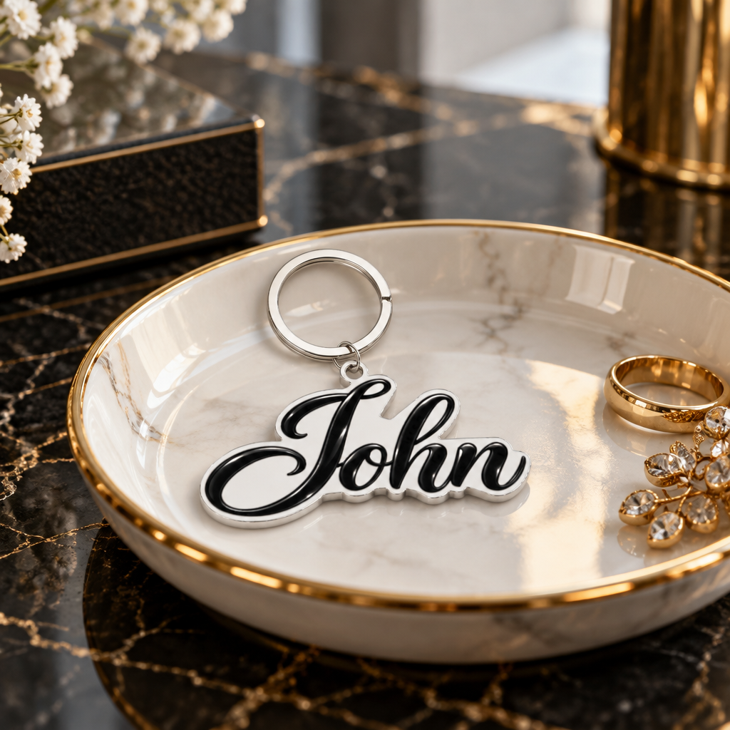 Personalized Name Keychain - Custom Black Script Name Pendant
