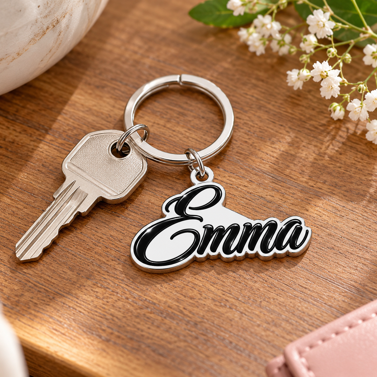 Personalized Name Keychain - Custom Black Script Name Pendant