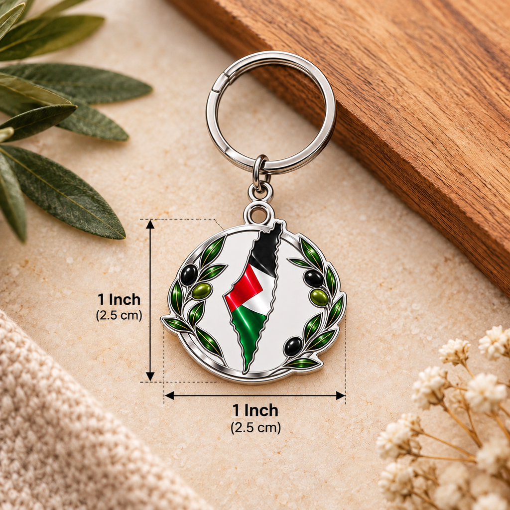 Palestinian Flag Keychain – Palestine Map & Olive Branch Pendant