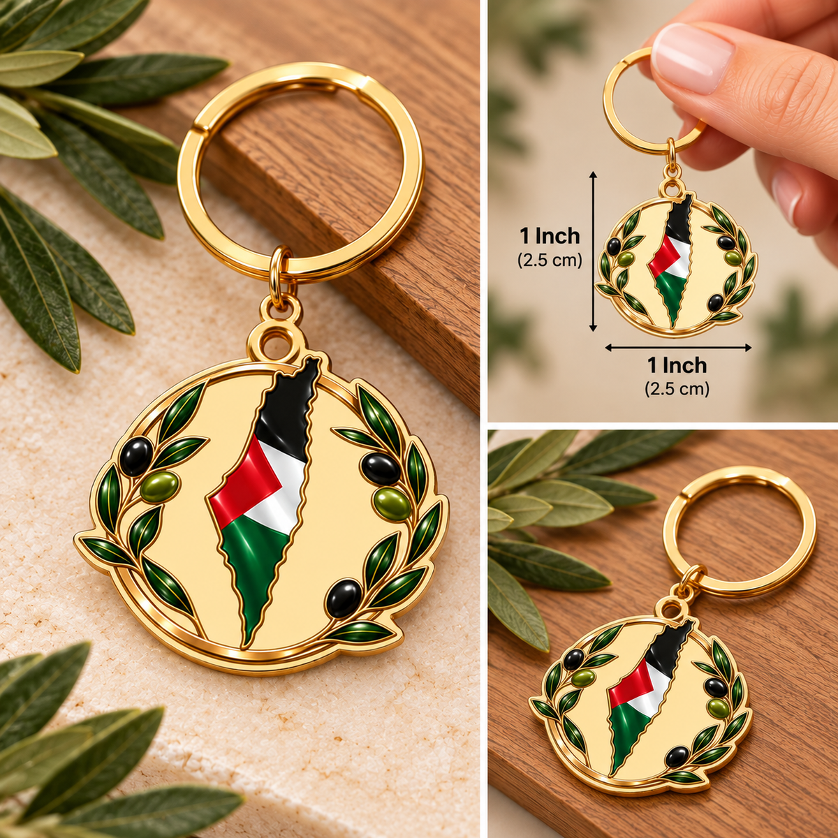 Palestinian Flag Keychain – Palestine Map & Olive Branch Pendant