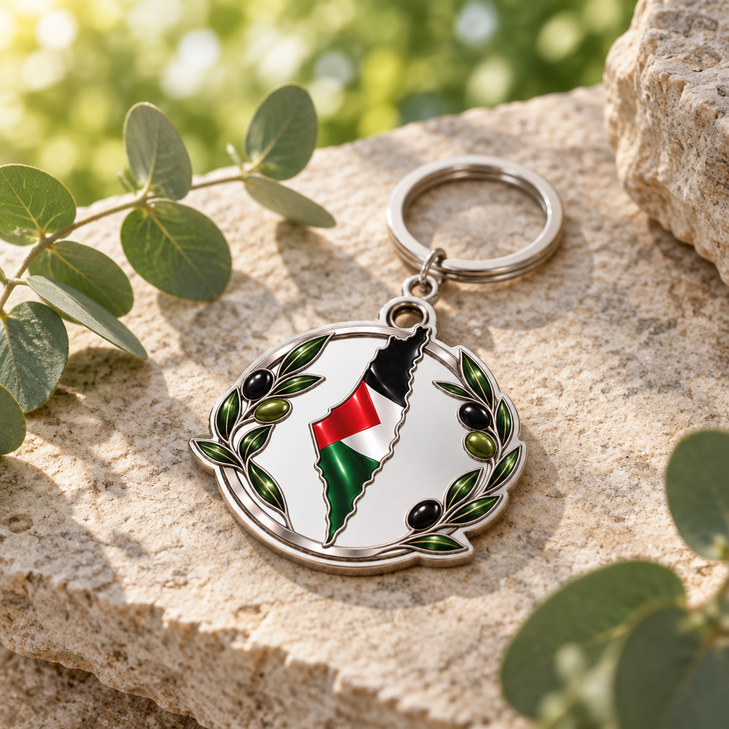 Palestinian Flag Keychain – Palestine Map & Olive Branch Pendant