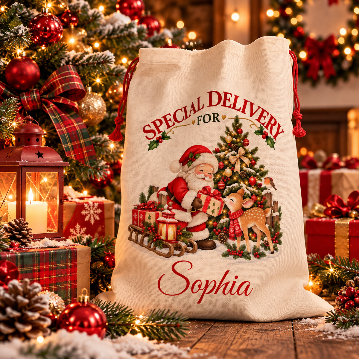 Personalized Christmas Sack with Name, Santa Gift Bag, Special Delivery for Kids, Custom Christmas Eve Gift Sack