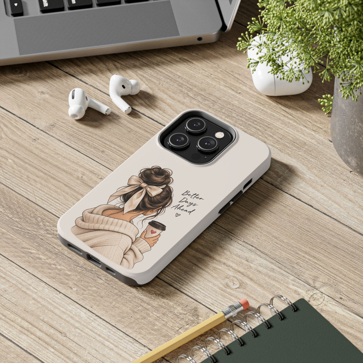 Better Days Ahead Personalized Phone Case – Cozy Feminine Coffee & Bow Design