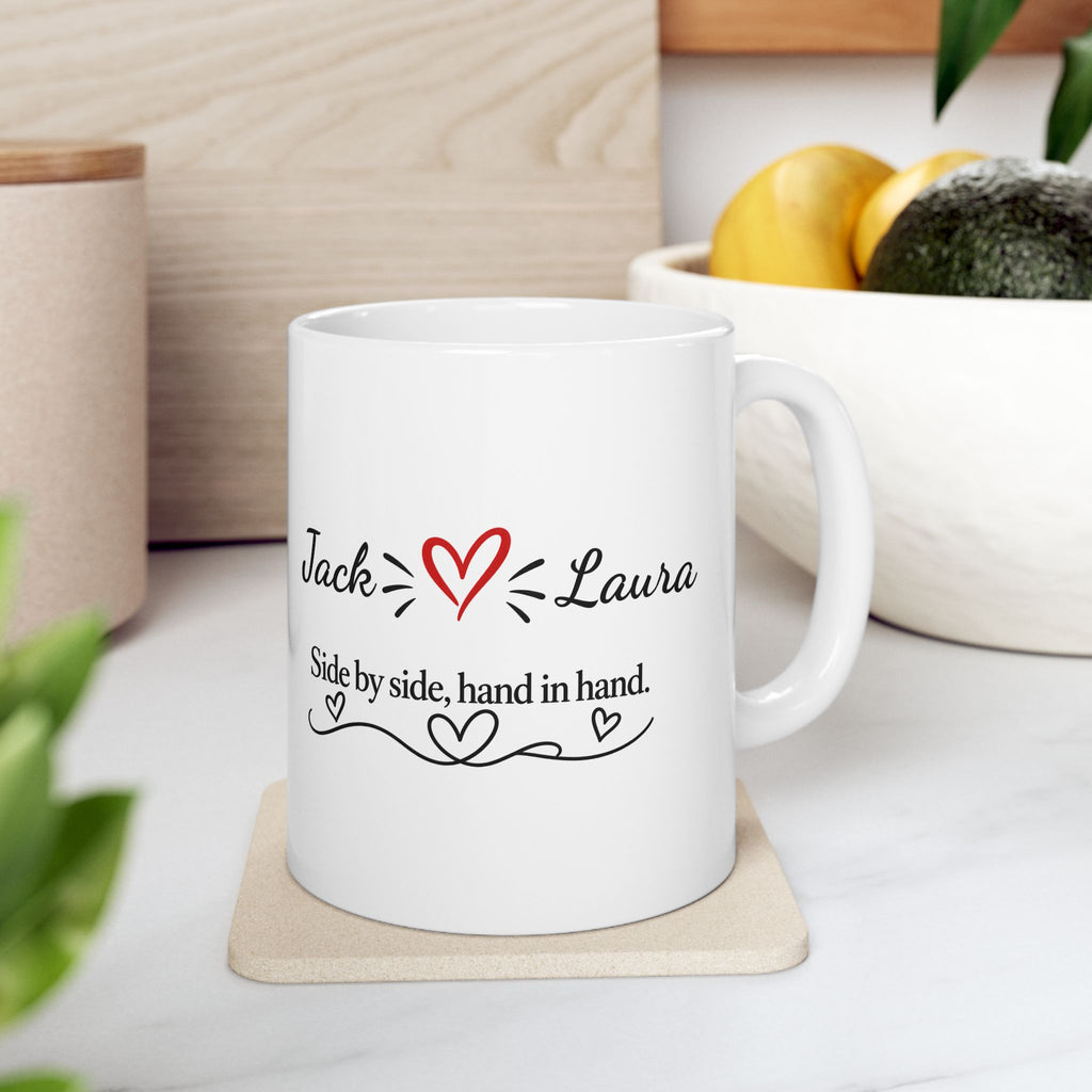 Personalized Couple Mug – Side by Side, Hand in Hand | Romantic Gift for Couples