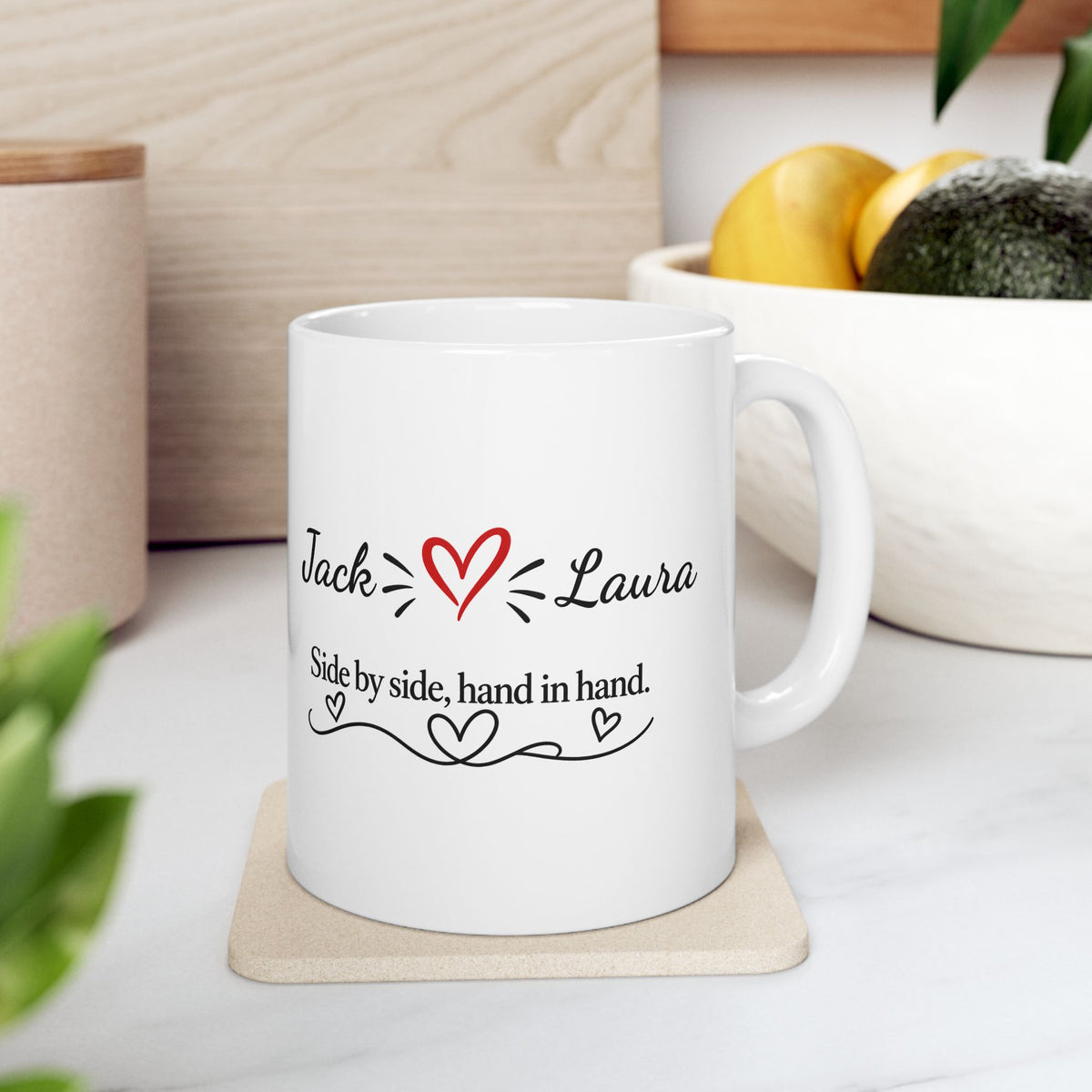 Personalized Couple Mug – Side by Side, Hand in Hand | Romantic Gift for Couples