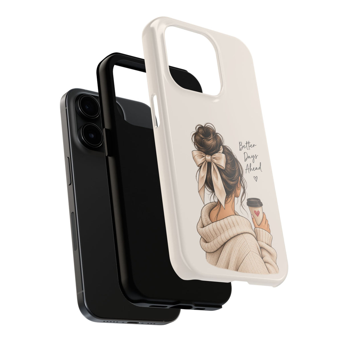 Better Days Ahead Personalized Phone Case – Cozy Feminine Coffee & Bow Design