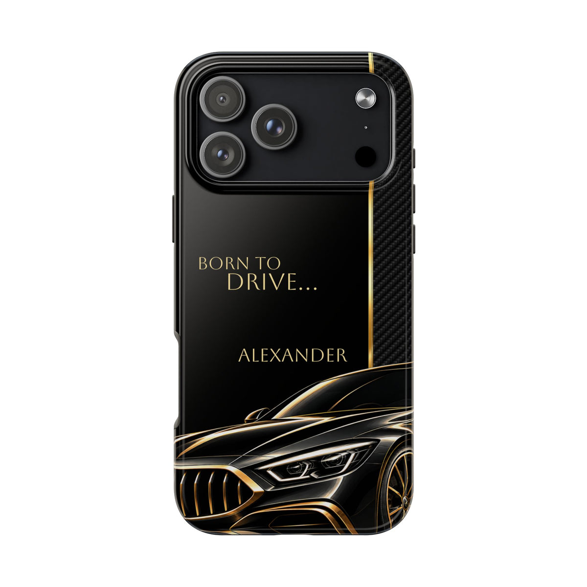 Born to Drive Personalized Tough Phone Case — Personalized Luxury Car Phone Case – Black & Gold Automotive Design