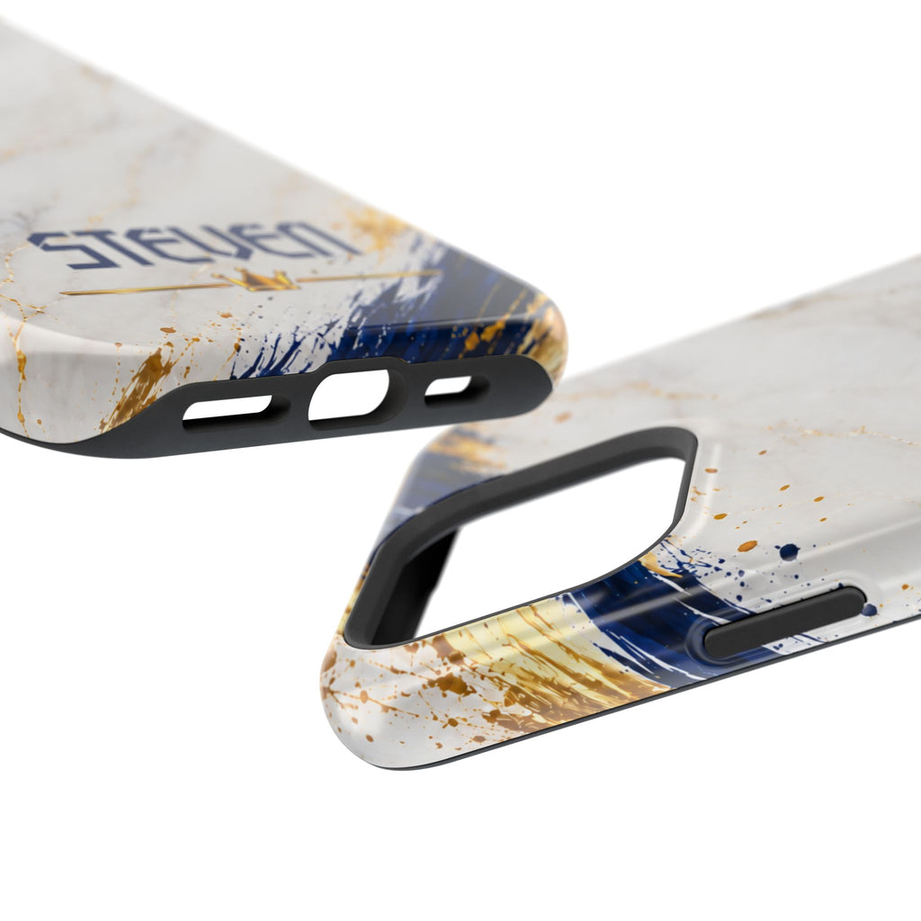 Personalized White Marble & Navy Gold MagSafe Phone Case – Custom Name — Personalized Marble Phone Case