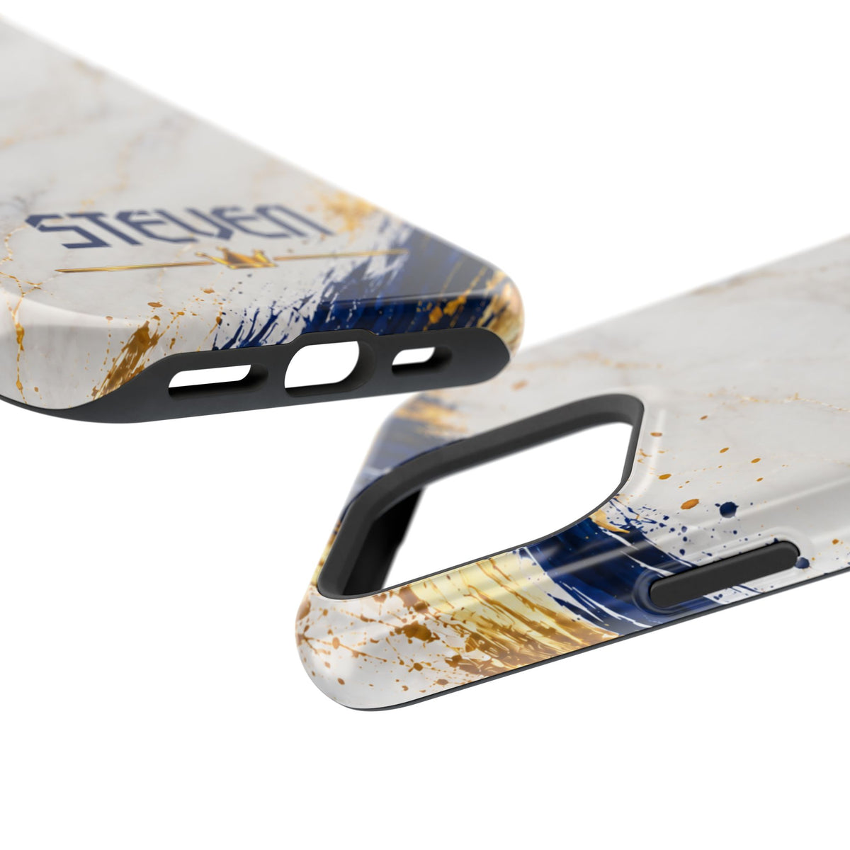 Personalized White Marble & Navy Gold MagSafe Phone Case – Custom Name — Personalized Marble Phone Case