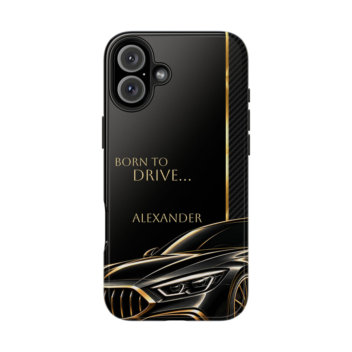 Born to Drive Personalized Tough Phone Case — Personalized Luxury Car Phone Case – Black & Gold Automotive Design