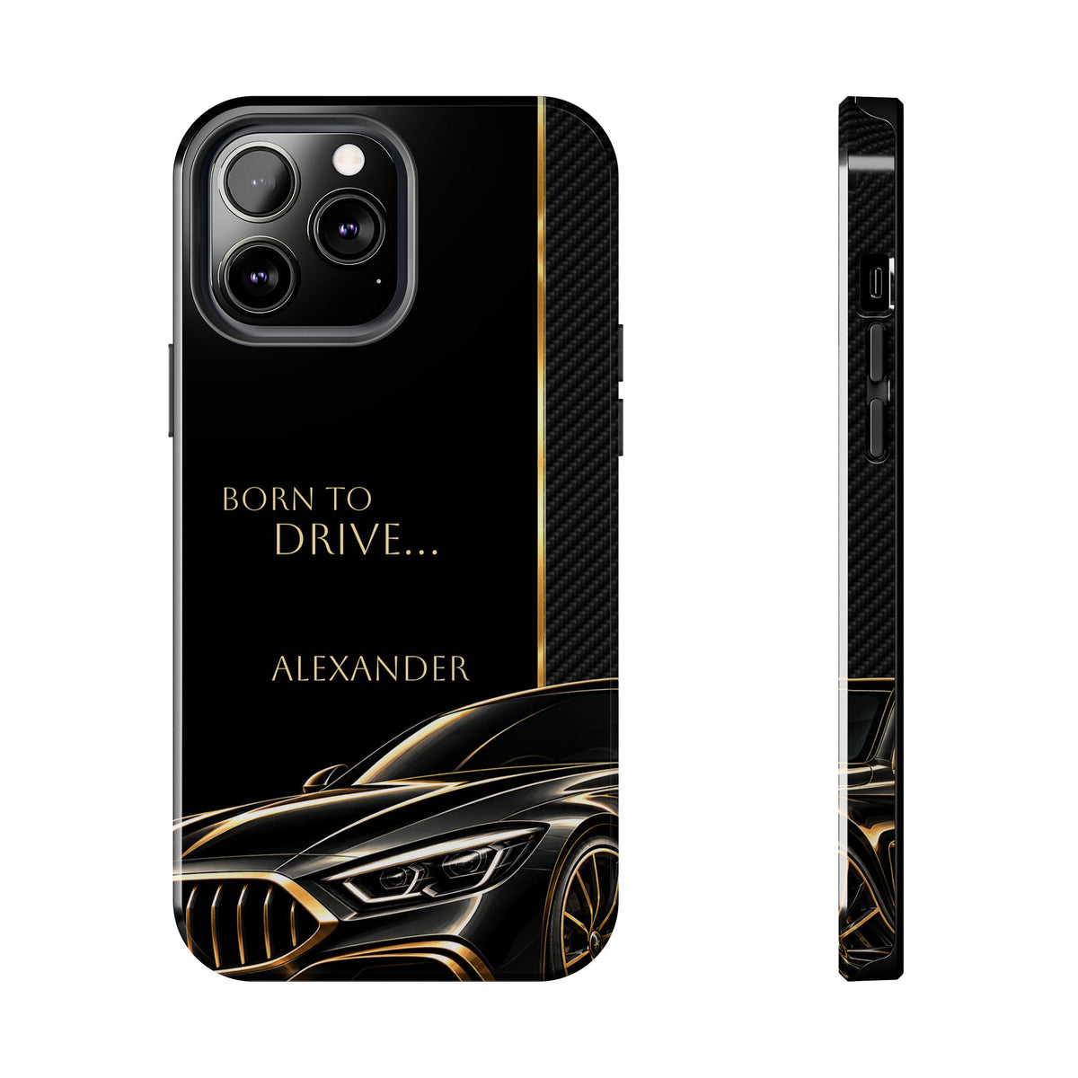 Born to Drive Personalized Tough Phone Case — Personalized Luxury Car Phone Case – Black & Gold Automotive Design