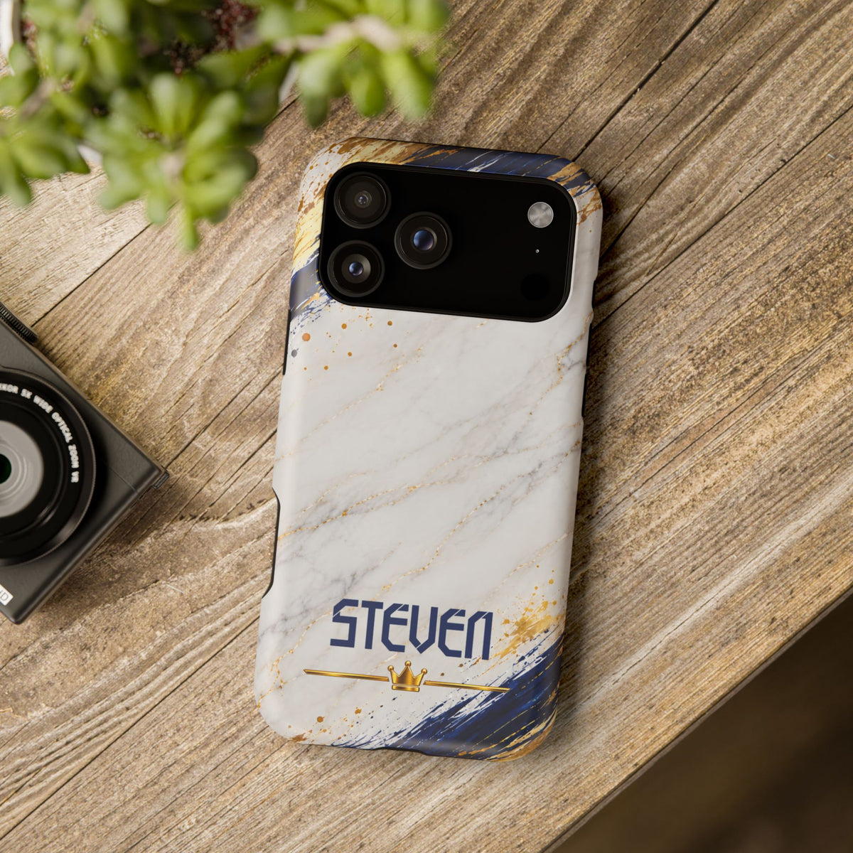 Personalized White Marble & Navy Gold MagSafe Phone Case – Custom Name — Personalized Marble Phone Case