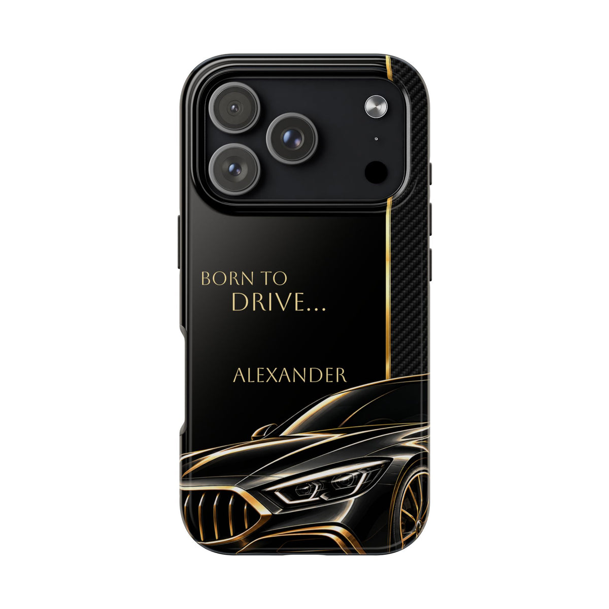 Born to Drive Personalized Tough Phone Case — Personalized Luxury Car Phone Case – Black & Gold Automotive Design