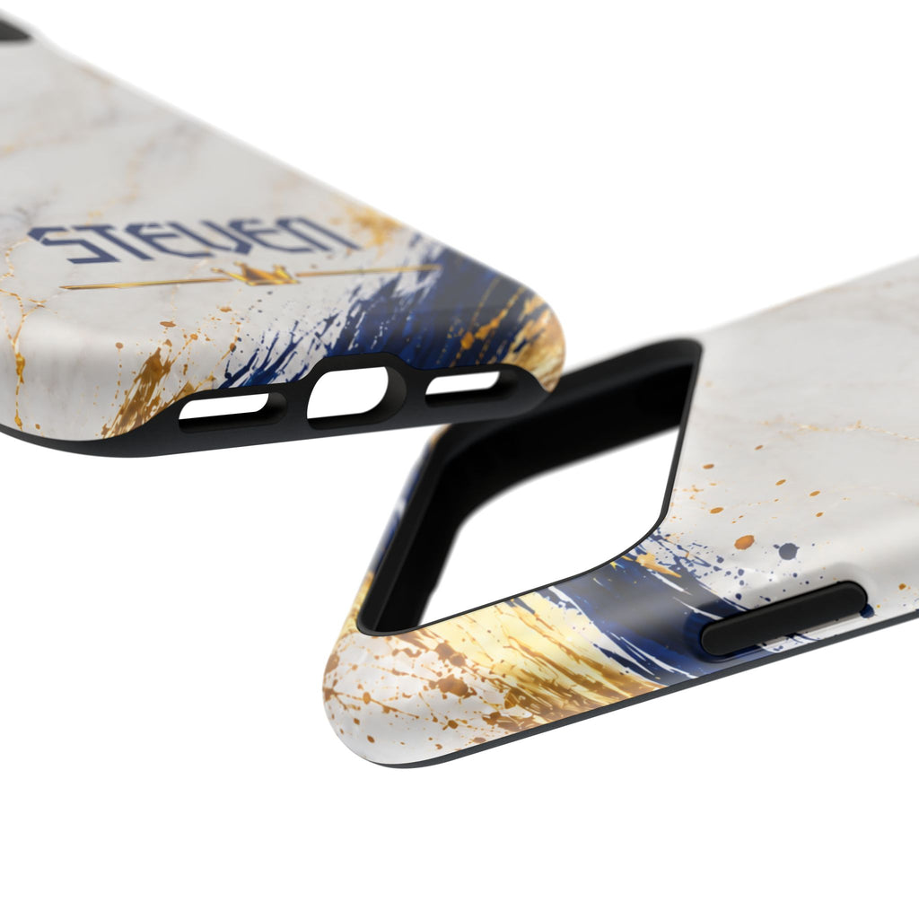 Personalized White Marble & Navy Gold MagSafe Phone Case – Custom Name — Personalized Marble Phone Case