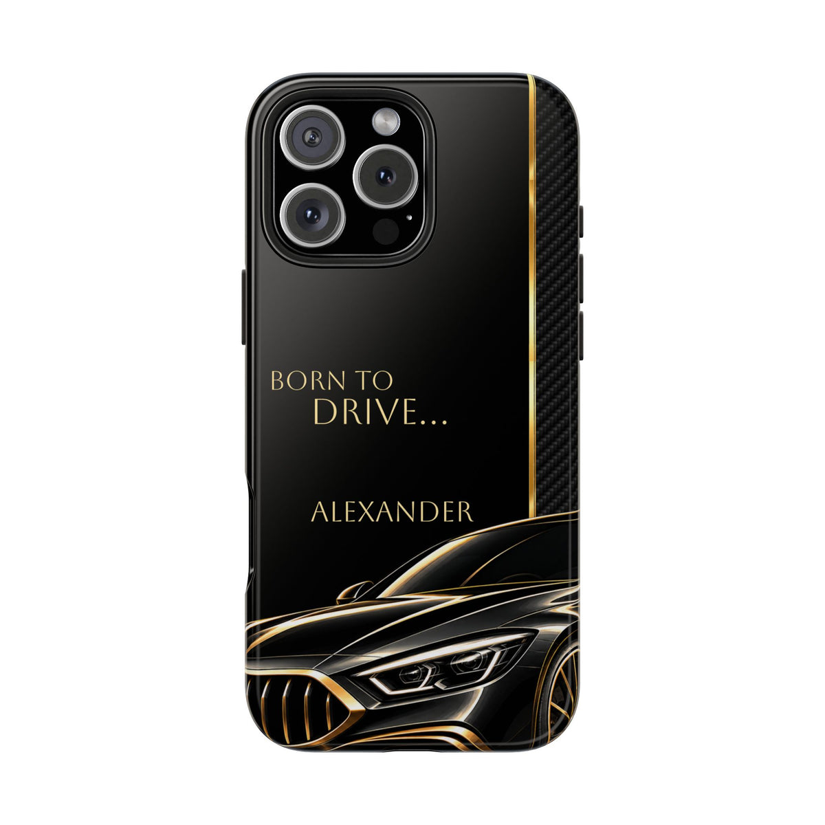 Born to Drive Personalized Tough Phone Case — Personalized Luxury Car Phone Case – Black & Gold Automotive Design