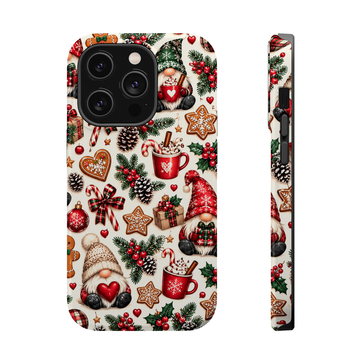 Christmas Gnome Phone Case – Cute Holiday Pattern with Gingerbread, Candy Canes & Hot Cocoa