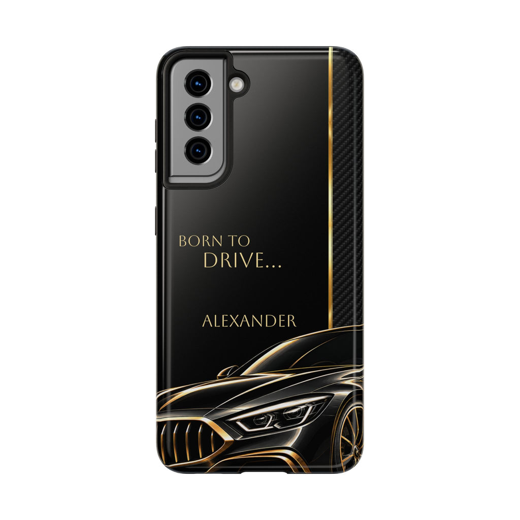 Born to Drive Personalized Tough Phone Case — Personalized Luxury Car Phone Case – Black & Gold Automotive Design