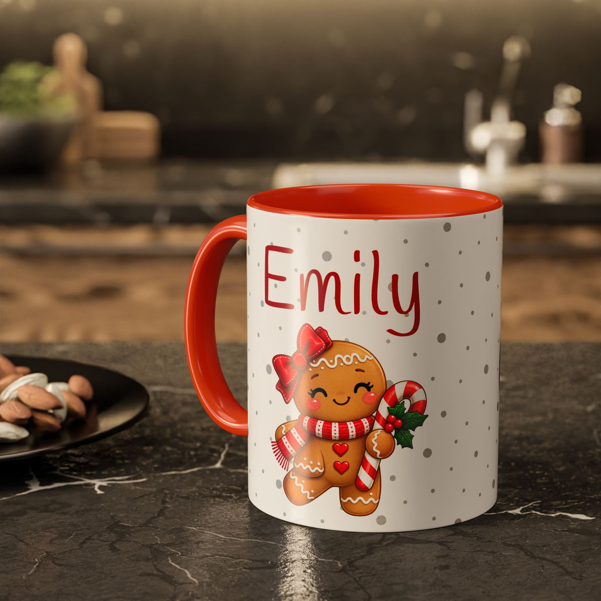 Personalized Gingerbread Christmas Mug – Custom Name Holiday Coffee Cup