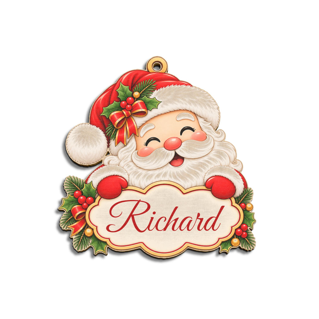 Personalized Santa Christmas Ornament with Custom Name – Custom Shape Wooden Holiday Decoration
