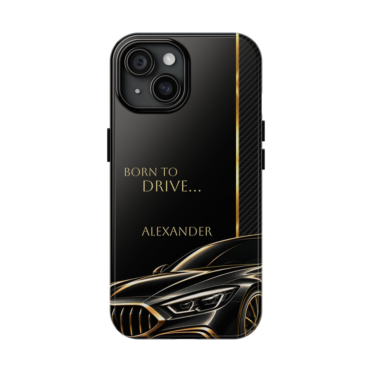 Born to Drive Personalized Tough Phone Case — Personalized Luxury Car Phone Case – Black & Gold Automotive Design