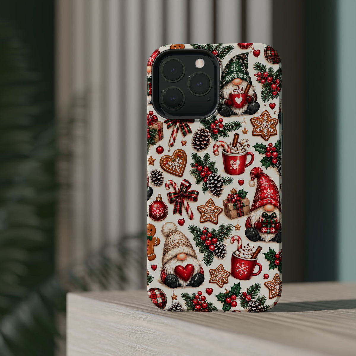 Christmas Gnome Phone Case – Cute Holiday Pattern with Gingerbread, Candy Canes & Hot Cocoa
