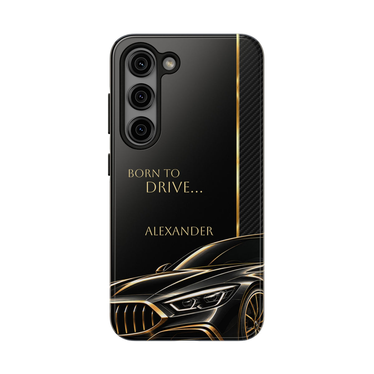Born to Drive Personalized Tough Phone Case — Personalized Luxury Car Phone Case – Black & Gold Automotive Design