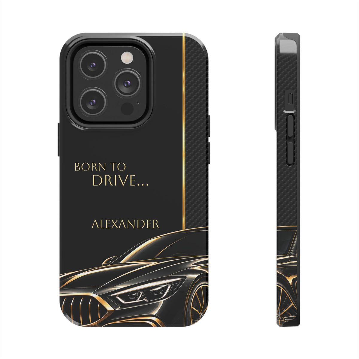 Born to Drive Personalized Tough Phone Case — Personalized Luxury Car Phone Case – Black & Gold Automotive Design