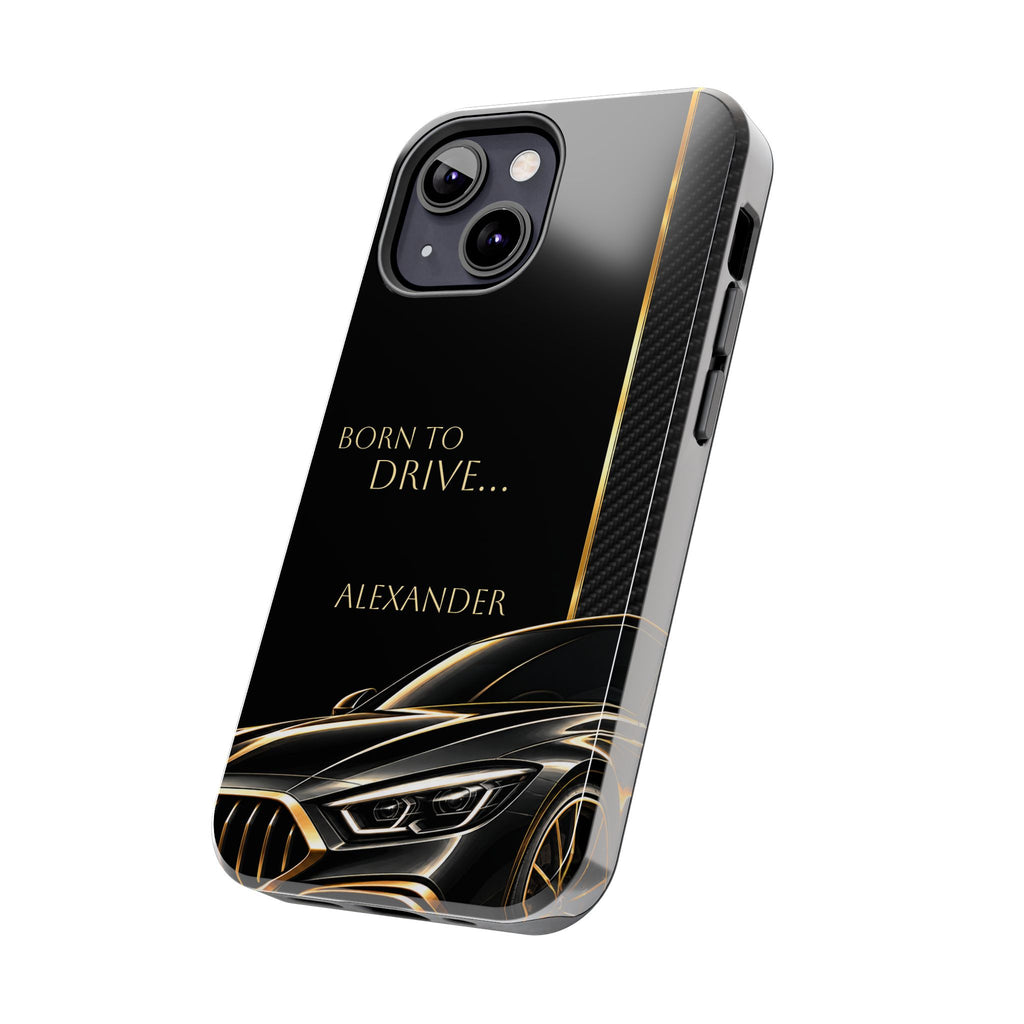 Born to Drive Personalized Tough Phone Case — Personalized Luxury Car Phone Case – Black & Gold Automotive Design