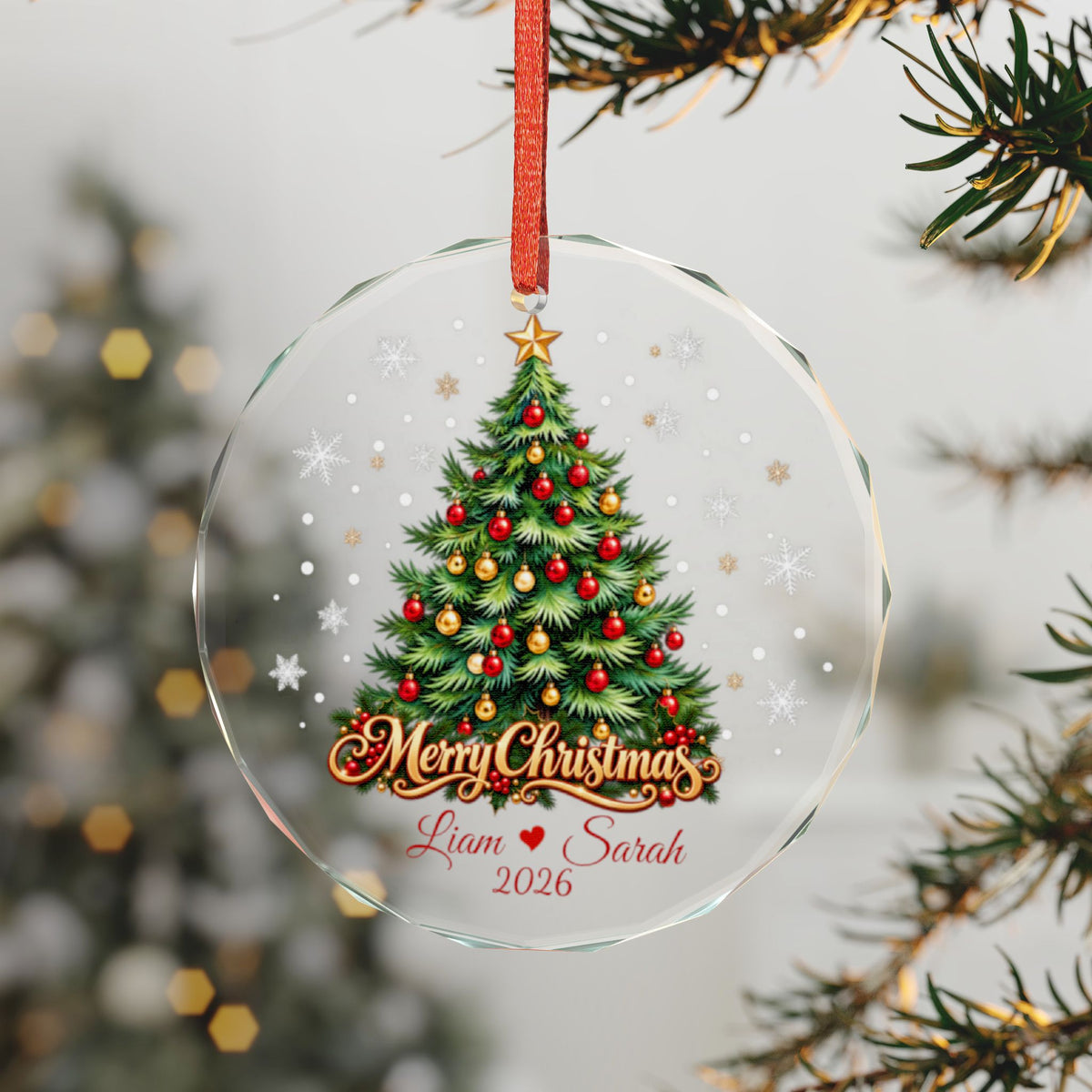 Personalized Christmas Tree Ornament 2026 – Custom Couple Names, Merry Christmas Keepsake