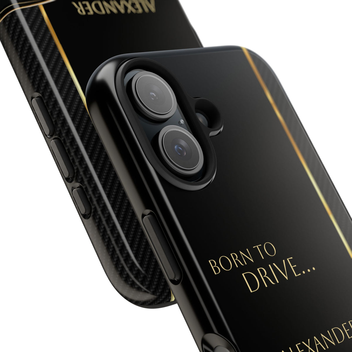 Born to Drive Personalized Tough Phone Case — Personalized Luxury Car Phone Case – Black & Gold Automotive Design