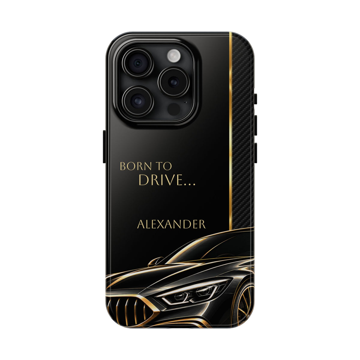 Born to Drive Personalized Tough Phone Case — Personalized Luxury Car Phone Case – Black & Gold Automotive Design