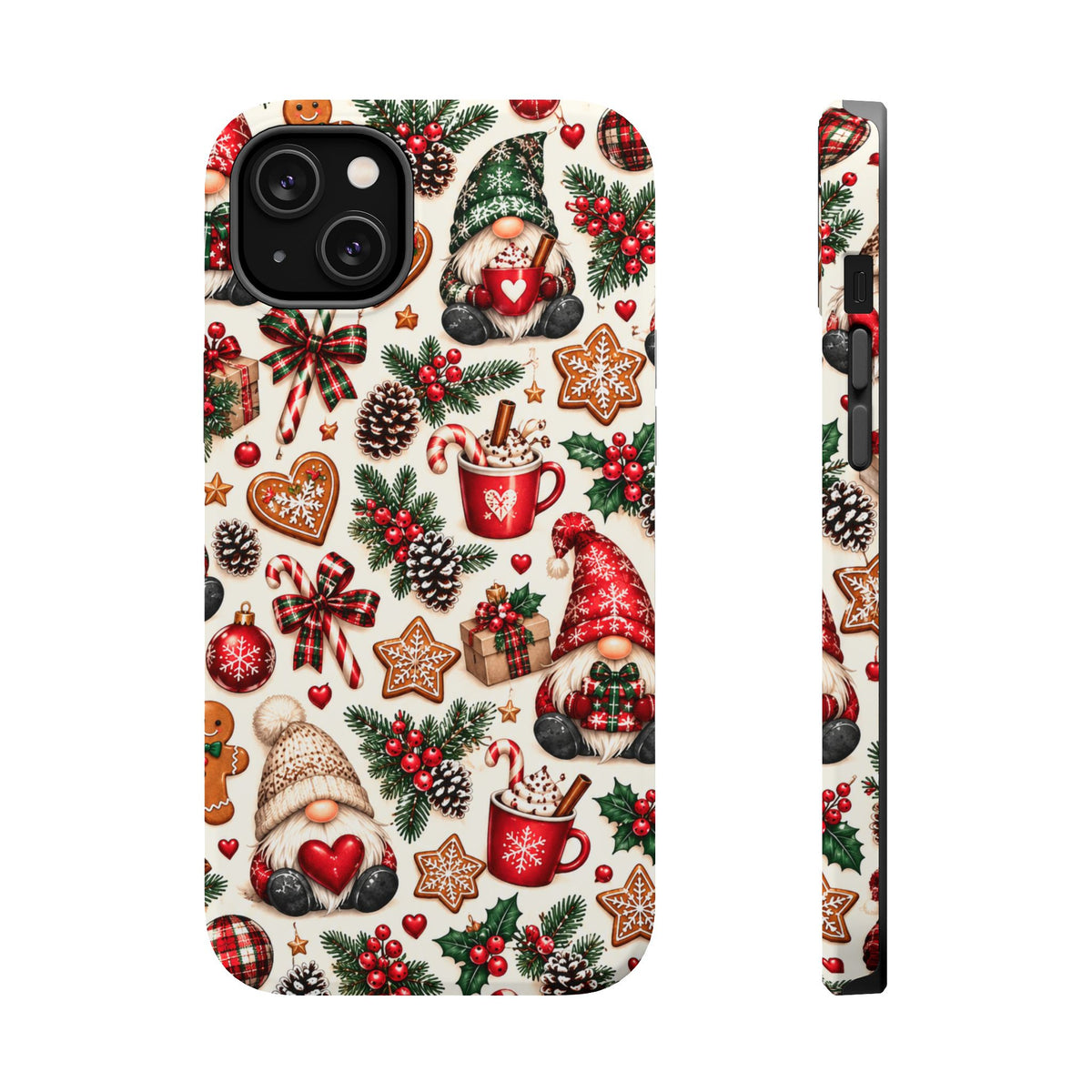 Christmas Gnome Phone Case – Cute Holiday Pattern with Gingerbread, Candy Canes & Hot Cocoa