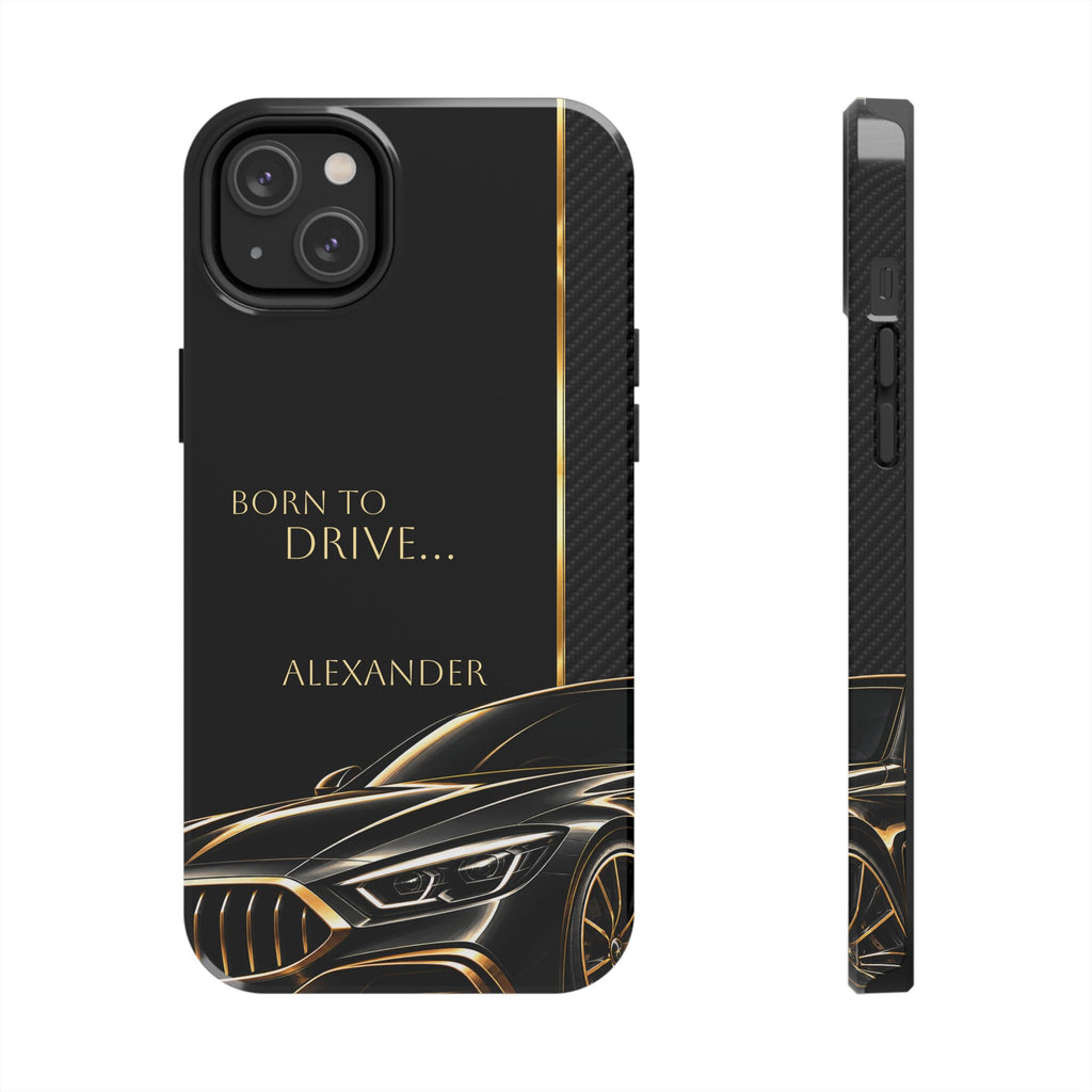 Born to Drive Personalized Tough Phone Case — Personalized Luxury Car Phone Case – Black & Gold Automotive Design