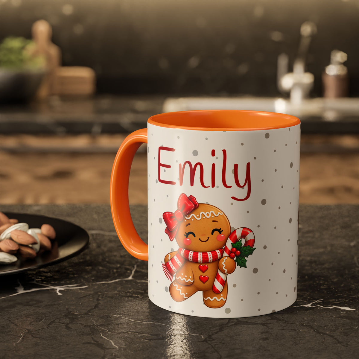 Personalized Gingerbread Christmas Mug – Custom Name Holiday Coffee Cup