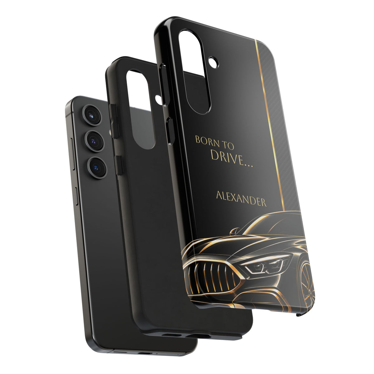 Born to Drive Personalized Tough Phone Case — Personalized Luxury Car Phone Case – Black & Gold Automotive Design