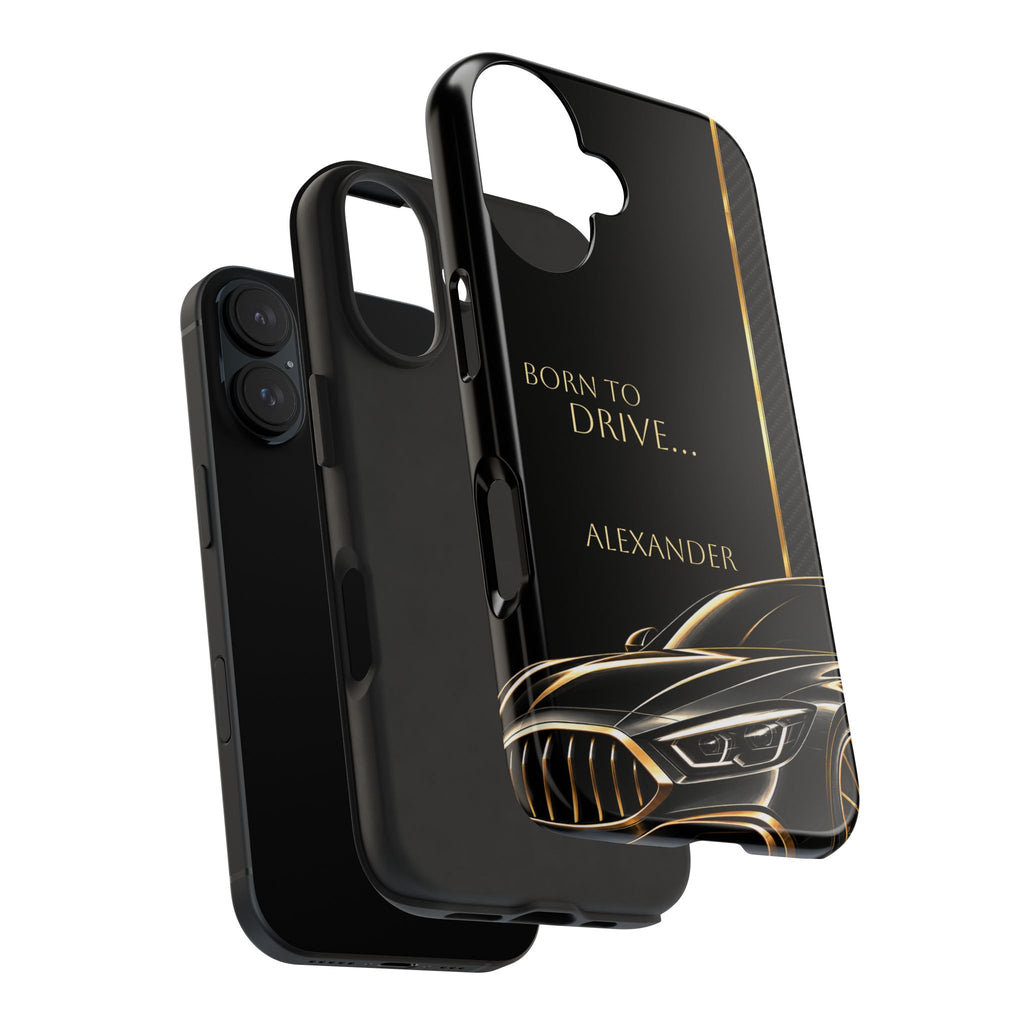 Born to Drive Personalized Tough Phone Case — Personalized Luxury Car Phone Case – Black & Gold Automotive Design