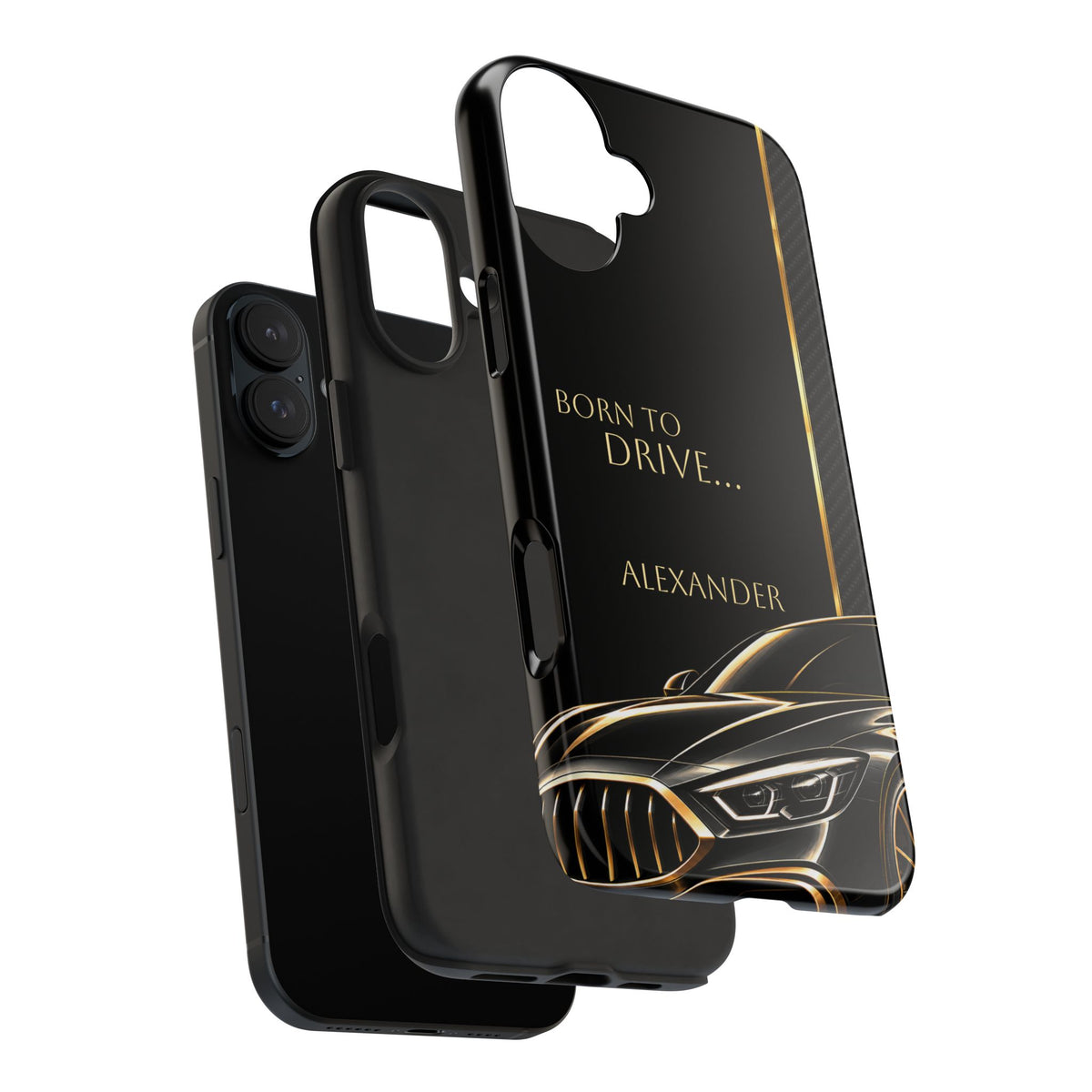 Born to Drive Personalized Tough Phone Case — Personalized Luxury Car Phone Case – Black & Gold Automotive Design
