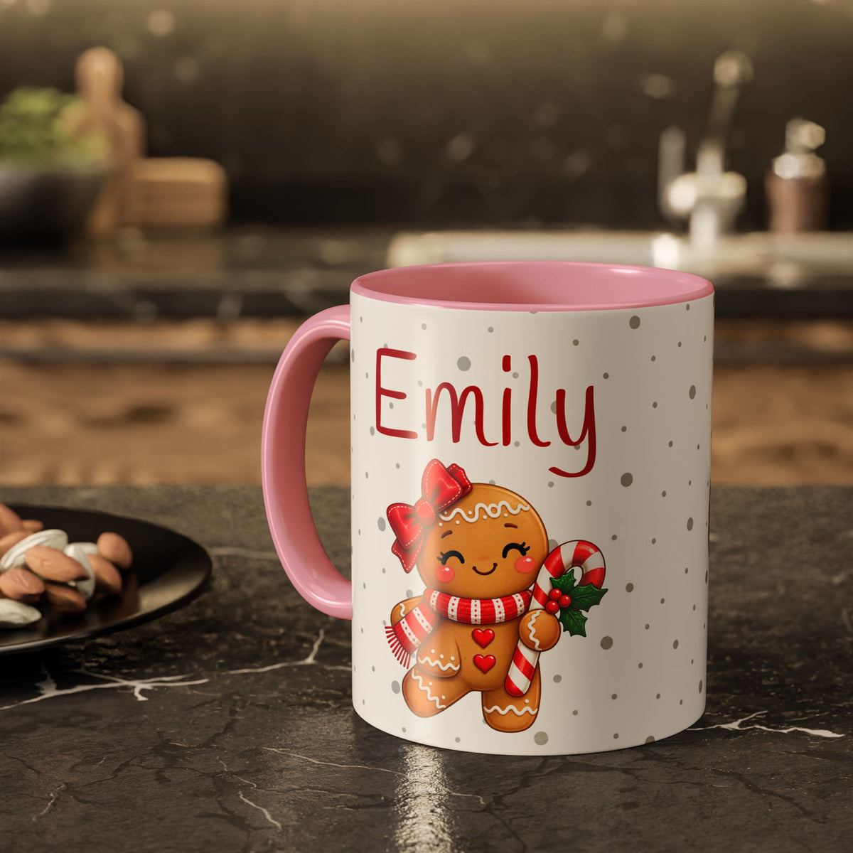 Personalized Gingerbread Christmas Mug – Custom Name Holiday Coffee Cup