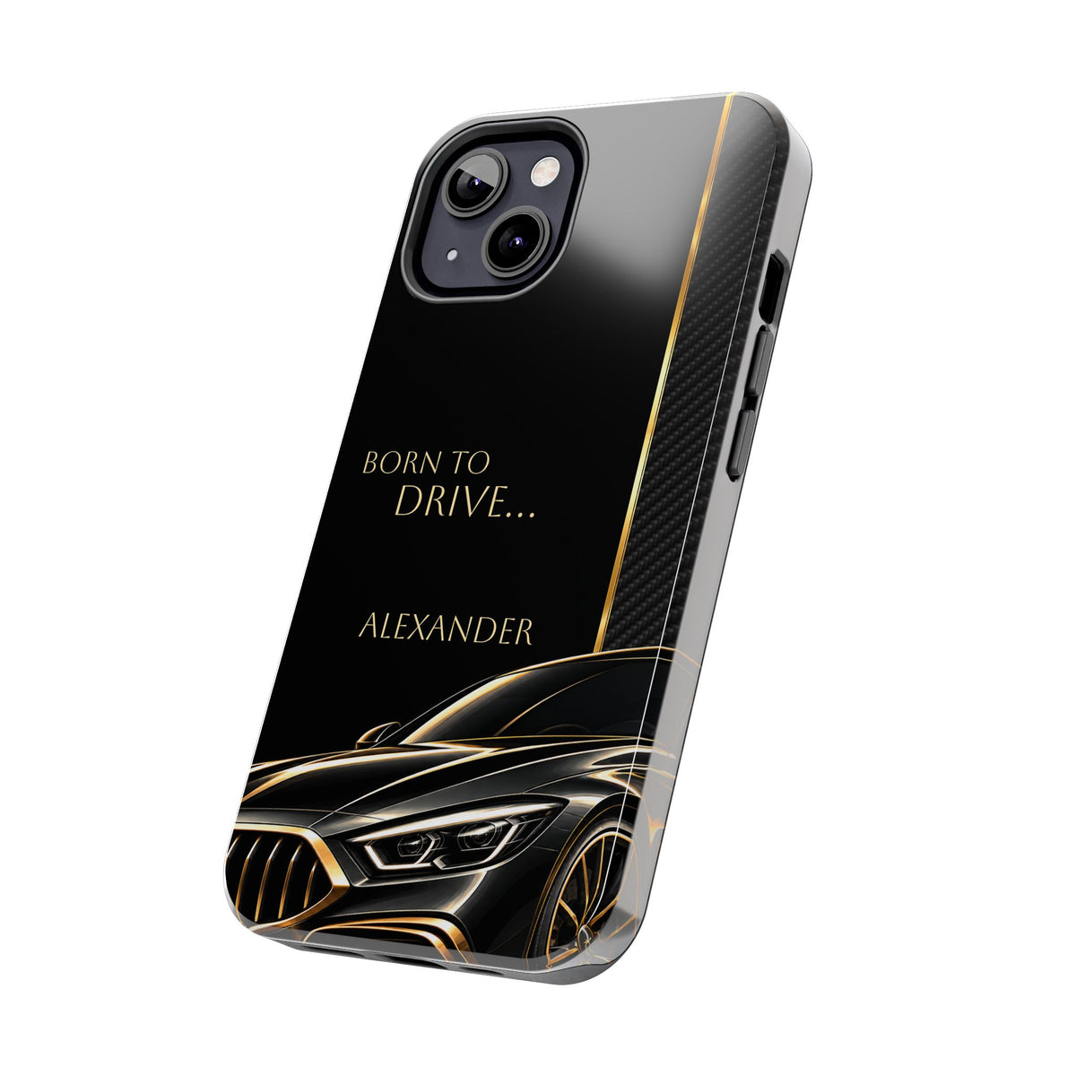 Born to Drive Personalized Tough Phone Case — Personalized Luxury Car Phone Case – Black & Gold Automotive Design