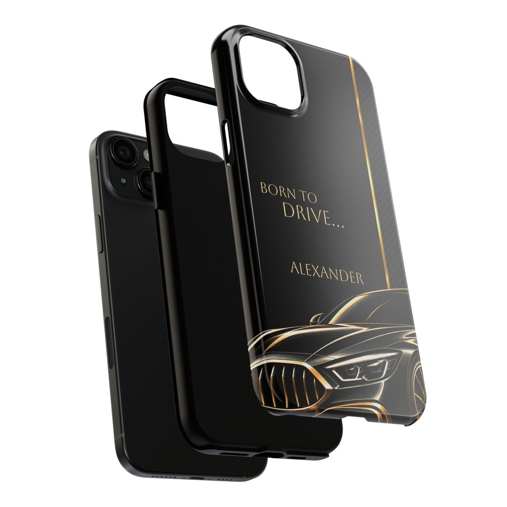 Born to Drive Personalized Tough Phone Case — Personalized Luxury Car Phone Case – Black & Gold Automotive Design