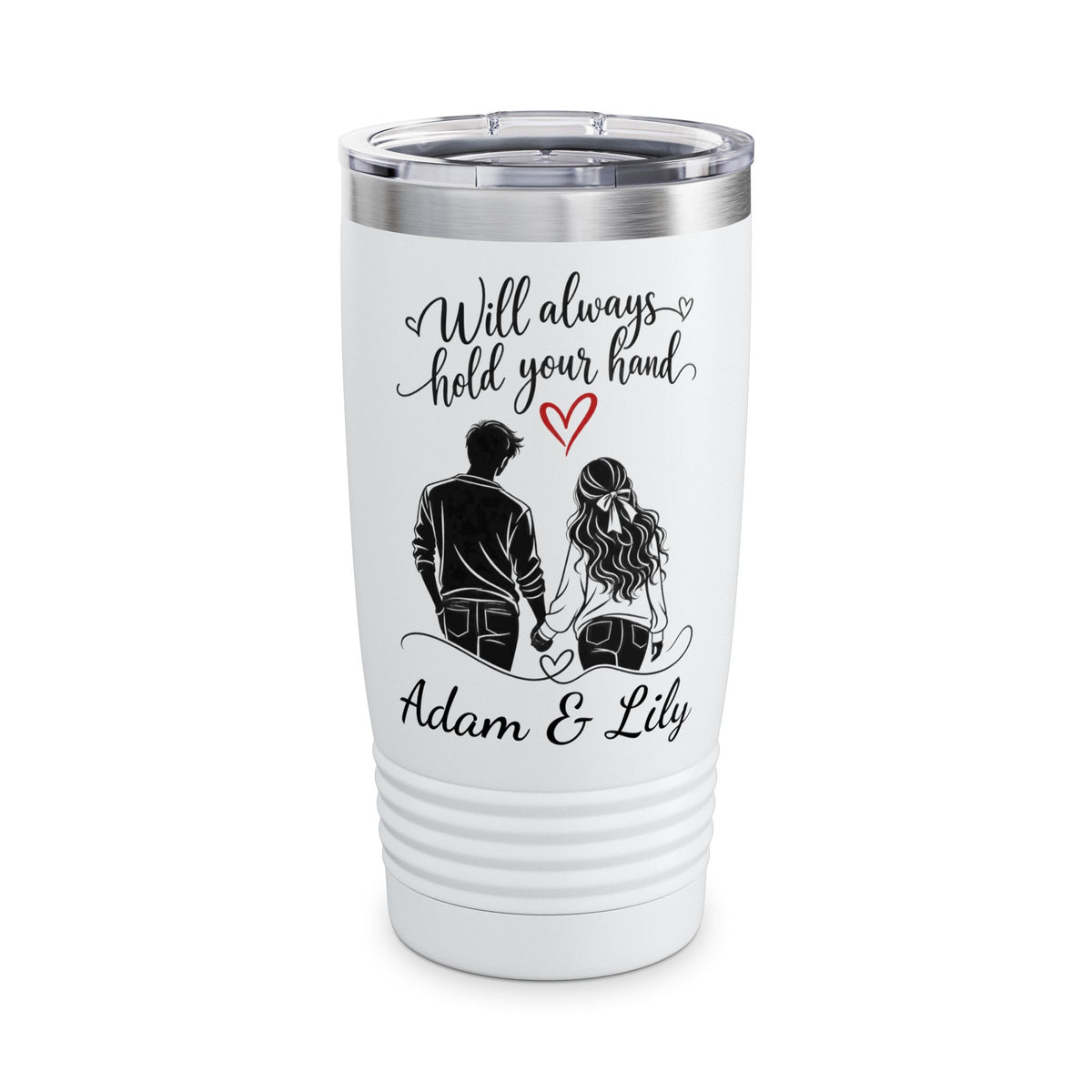 Personalized Couple Tumbler – “Will Always Hold Your Hand” Travel Coffee Cup with Custom Names, Romantic Gift for Couples