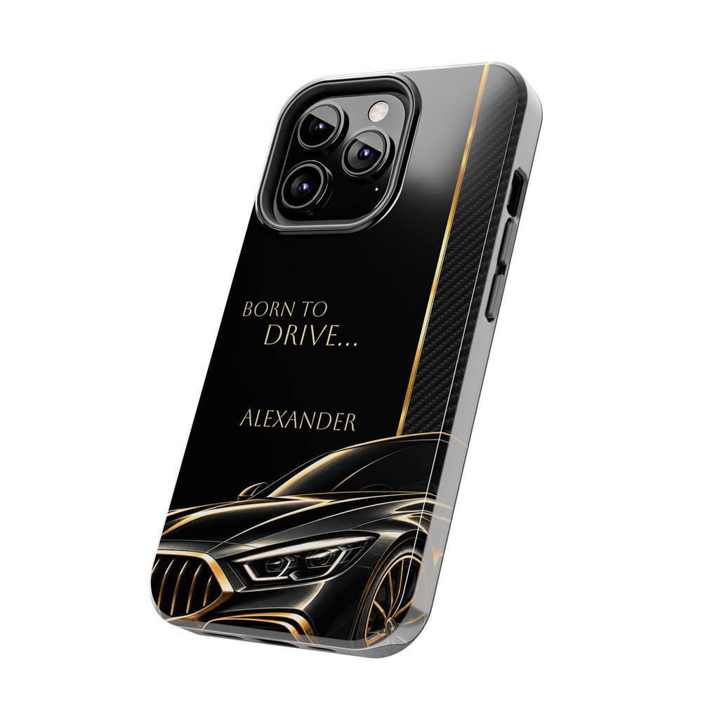 Born to Drive Personalized Tough Phone Case — Personalized Luxury Car Phone Case – Black & Gold Automotive Design