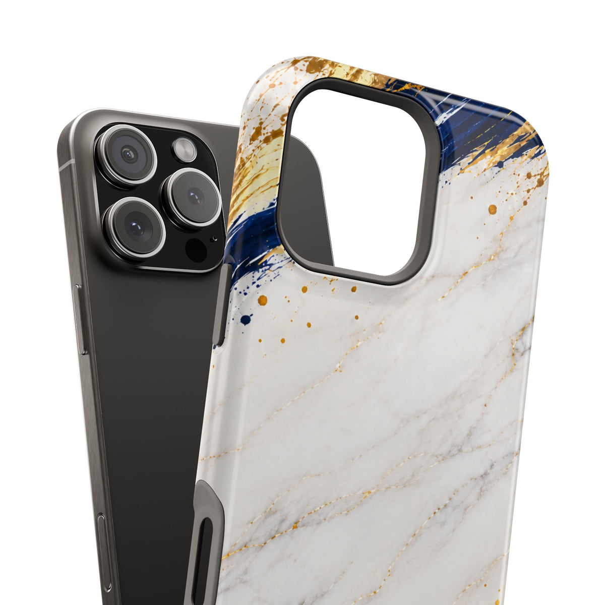 Personalized White Marble & Navy Gold MagSafe Phone Case – Custom Name — Personalized Marble Phone Case